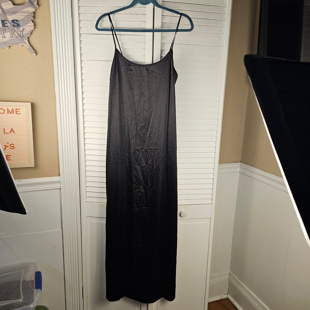 Staud Womens Black Spaghetti Strap Satin Slip‎ Maxi Dress Small